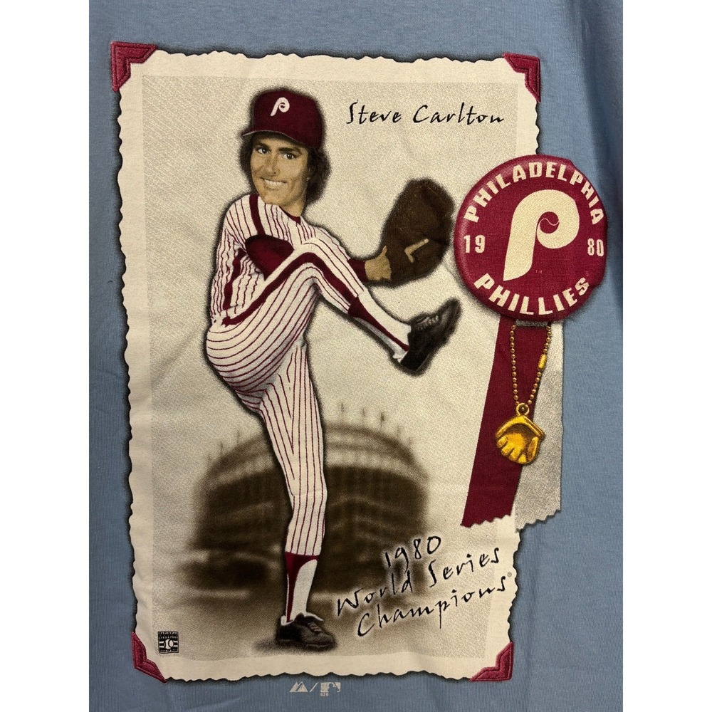 Philadelphia Phillies Cooperstown Collection Shirt Blue Steve Carlton‎ Large NWT